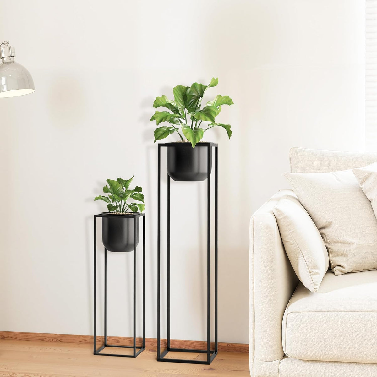 RIBELLI 2er-Set Blumentopf-Ständer mit Übertopf – Metall, eckiges Gestell – Ansicht 4