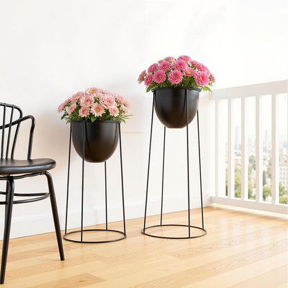 RIBELLI 2er-Set Blumentopf-Ständer mit Übertopf – Metall, rundes Gestell – Ansicht 4