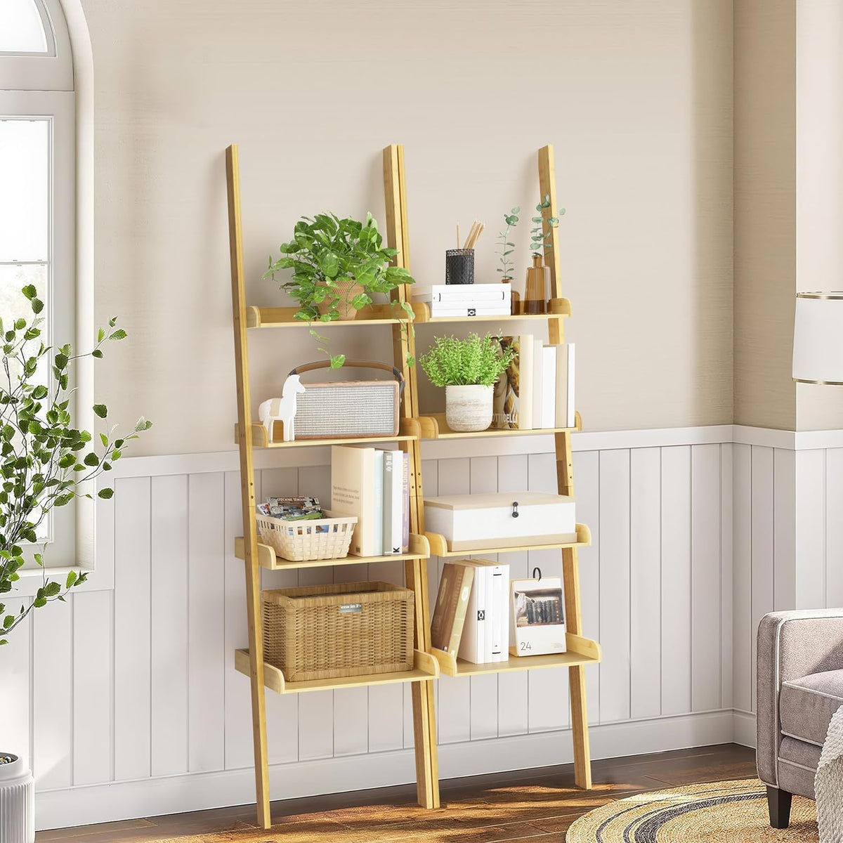 RIBELLI Leiterregal mit 4 Ablagen – Bambus, 175 cm – Ansicht 5