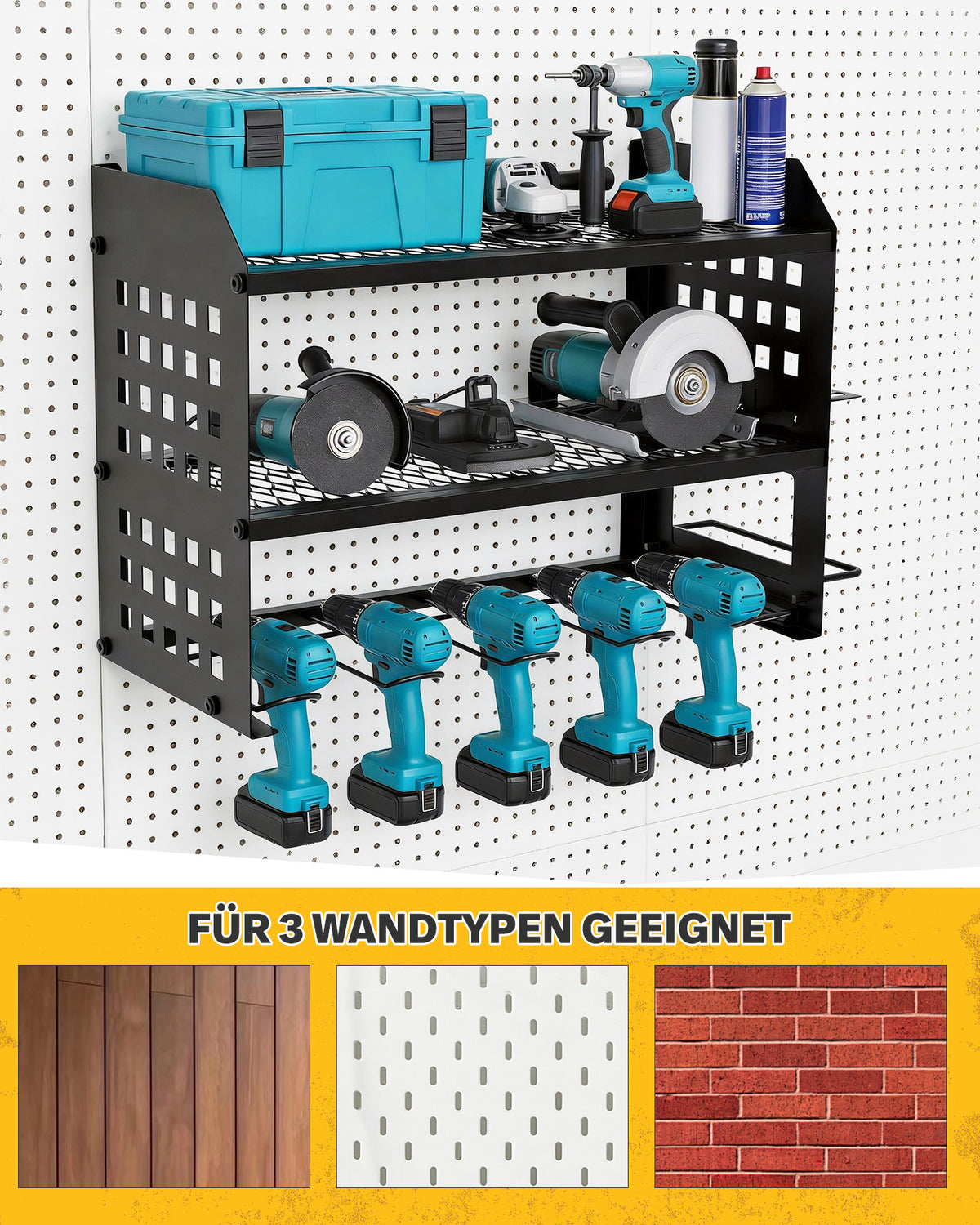 RIBELLI Werkzeug-Wandhalterung 3 Ebenen mit Haken – Metall – Ansicht 6