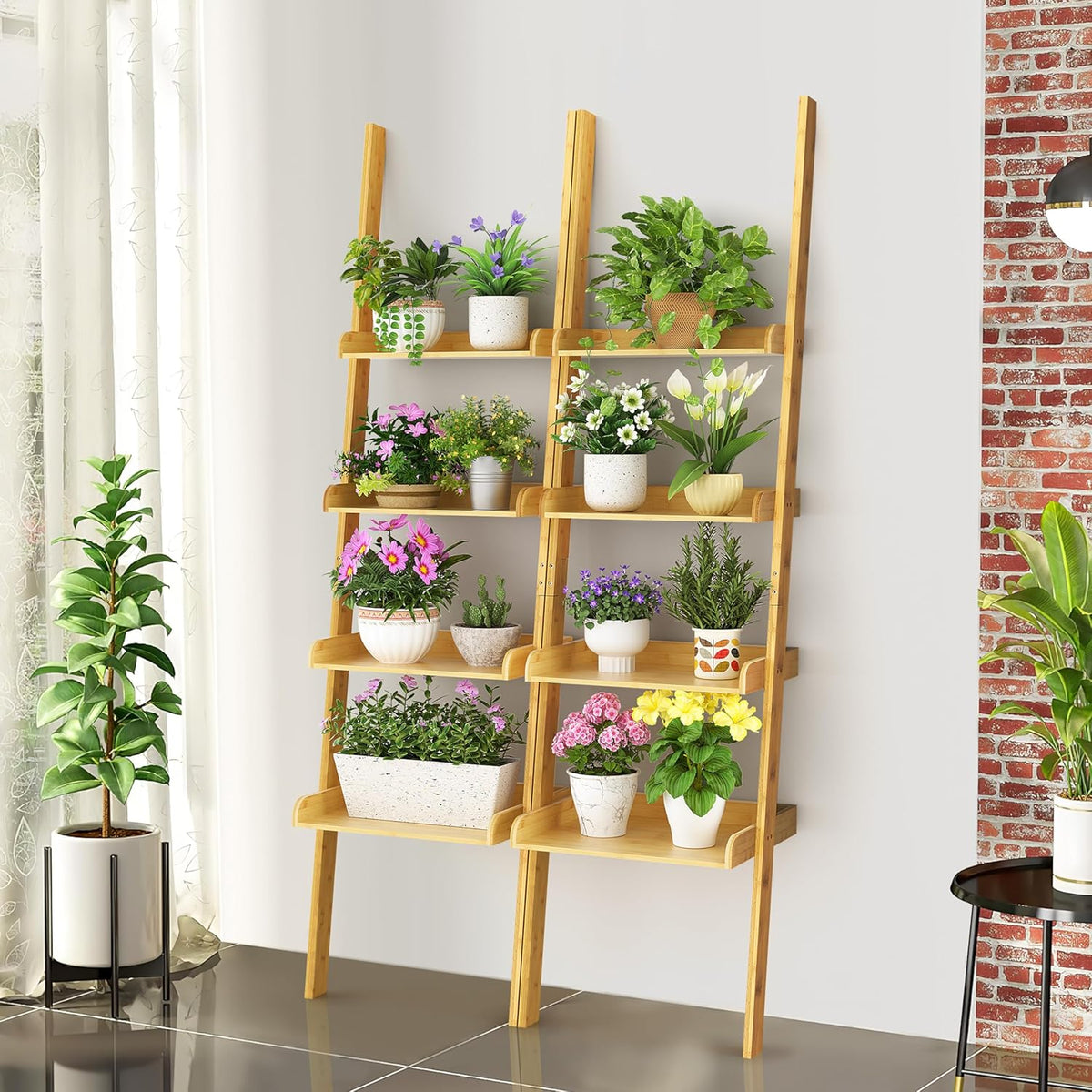 RIBELLI Leiterregal mit 4 Ablagen – Bambus, 175 cm – Ansicht 9