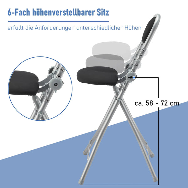 RIBELLI Bügelstuhl ergonomisch, klappbar, Schwarz – Ansicht 5