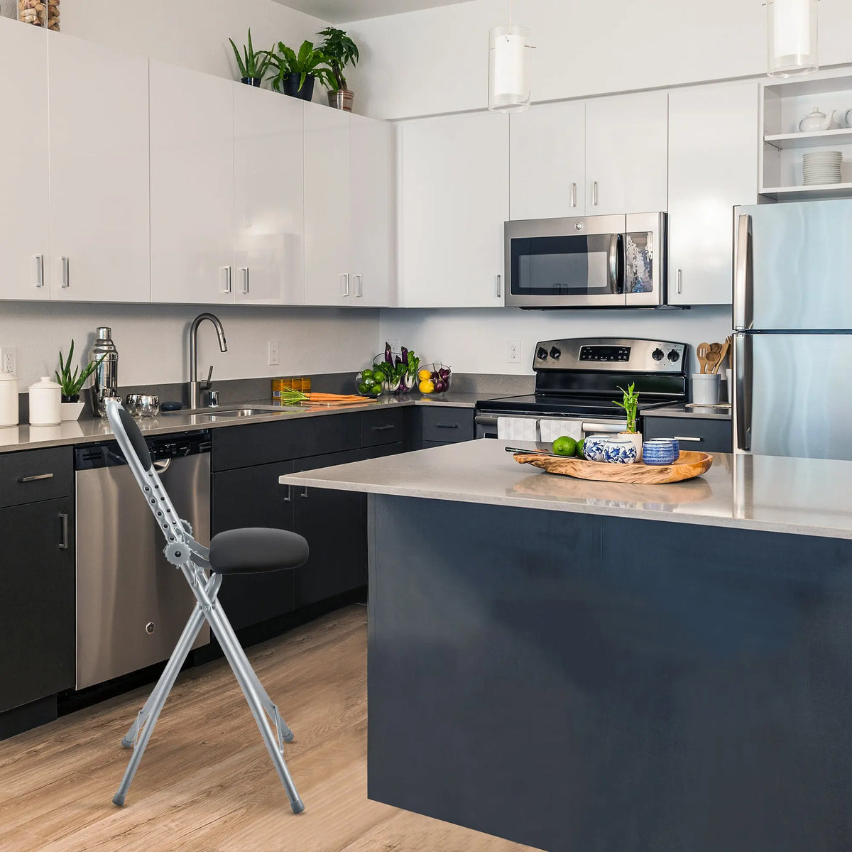 RIBELLI Bügelstuhl ergonomisch, klappbar, Schwarz – Ansicht 7
