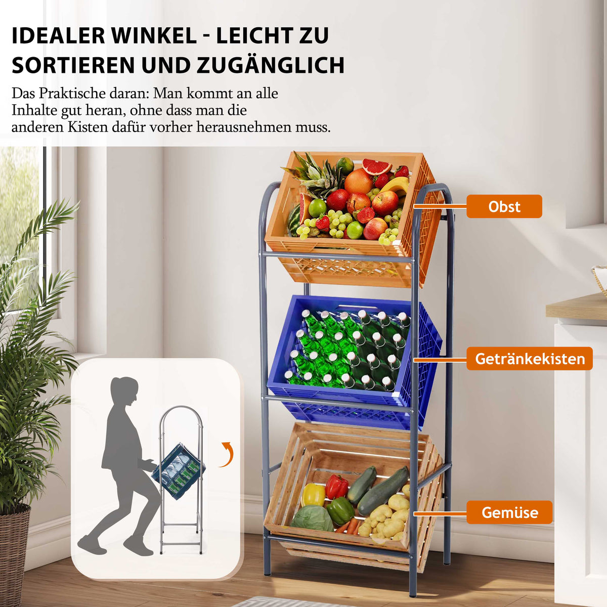 Kastenständer, für 3 Kisten, grau Ribelli