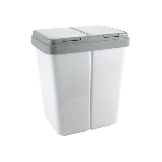 RIBELLI Mülleimer mit 2 Fächern, 2 × 25 l, Weiß mit grauem Deckel