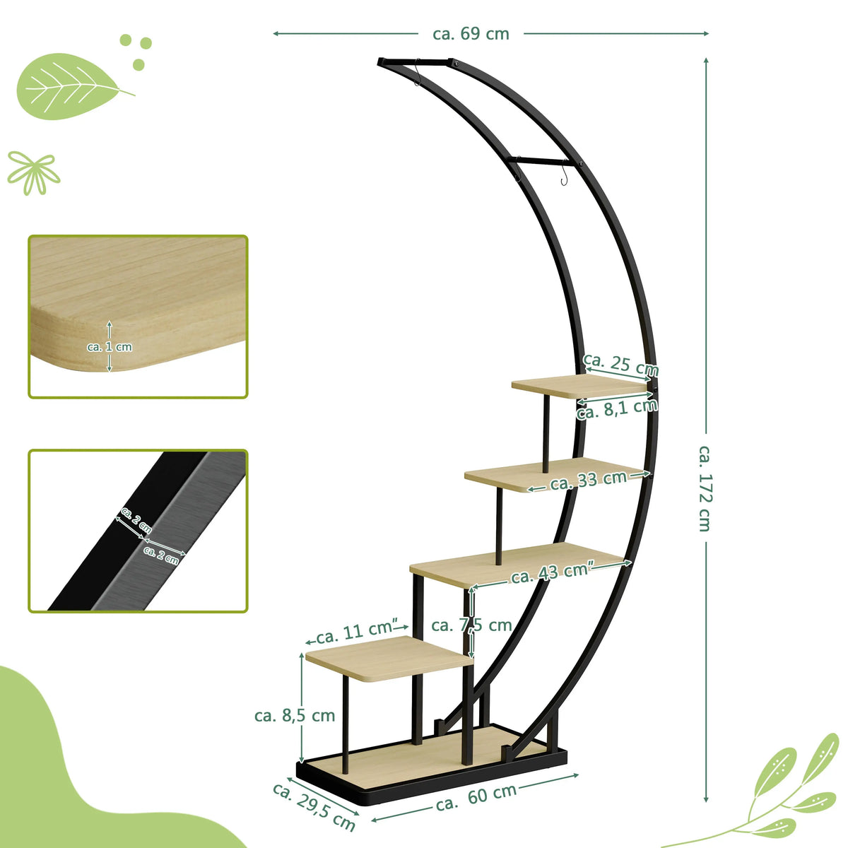RIBELLI Pflanzenständer Metall 5 Etagen, 172 cm, Blumenregal – Ansicht 13