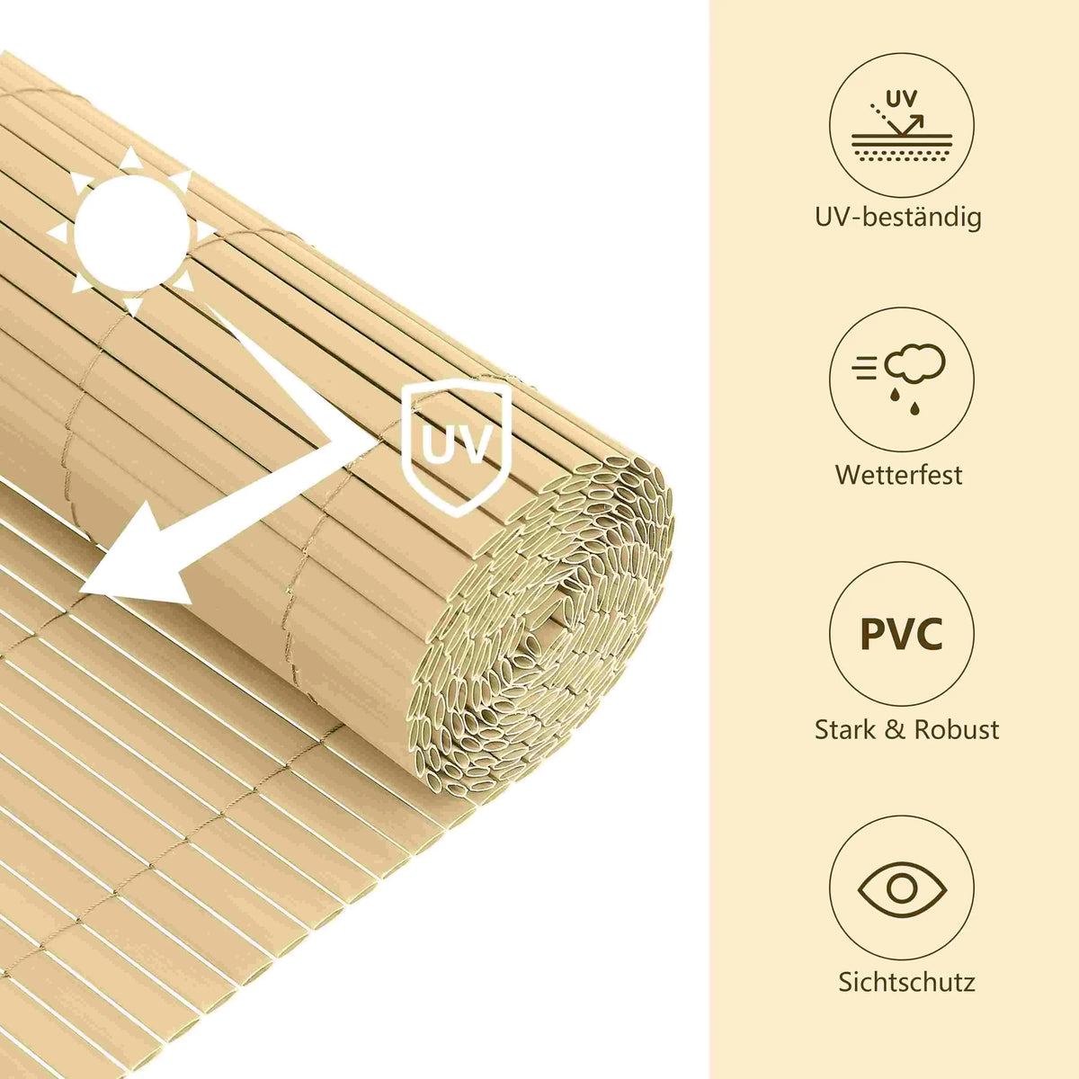RIBELLI PVC Sichtschutzmatte Bambus für Balkon und Zaun – Ansicht 5