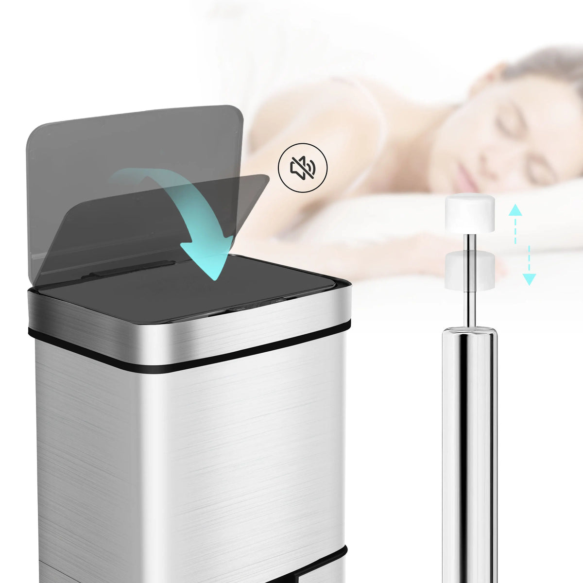 RIBELLI Mülleimer 4 Fächer mit Sensor, 72 l, Edelstahl – Ansicht 4
