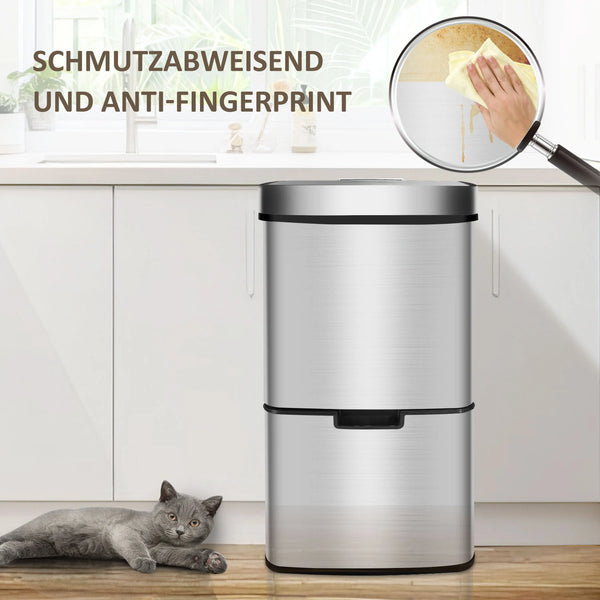 RIBELLI Mülleimer 4 Fächer mit Sensor, 72 l, Edelstahl – Ansicht 5
