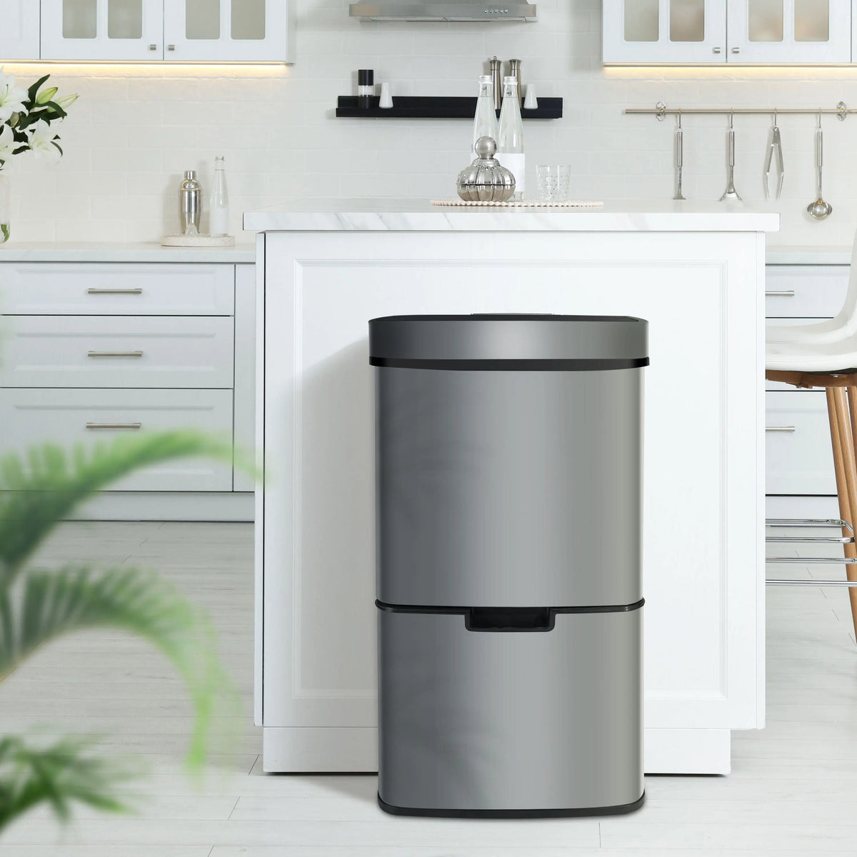 RIBELLI Mülleimer 4 Fächer mit Sensor, 72 l, Edelstahl – Ansicht 13