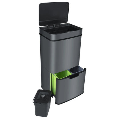 RIBELLI Mülleimer 4 Fächer mit Sensor, 72 l, Edelstahl – Ansicht 9