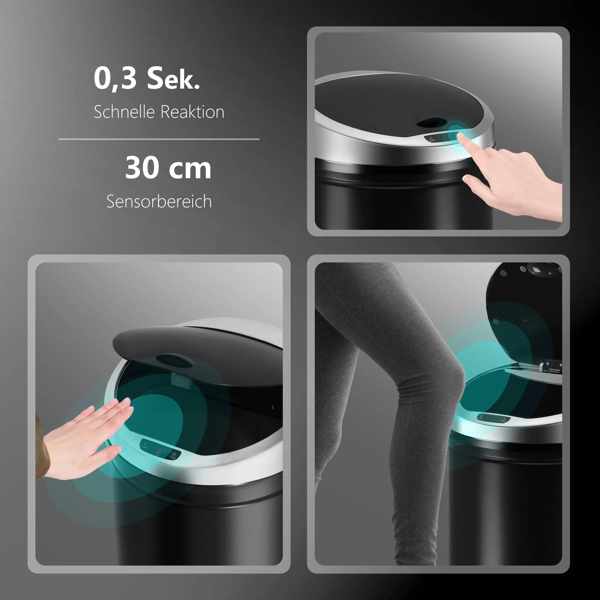 RIBELLI Mülleimer mit Sensor 40, 50, 60 Liter, Edelstahl – Ansicht 7
