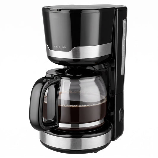 MICHELINO Kaffeemaschine 1,5 Liter Schwarz – Edelstahl, 12 Tassen & Warmhalteplatte