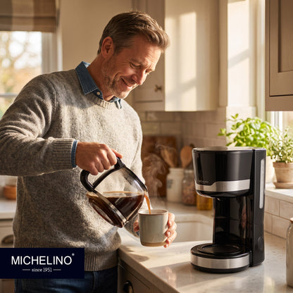 MICHELINO Kaffeemaschine 1,5 Liter Schwarz – Edelstahl, 12 Tassen & Warmhalteplatte – Ansicht 4