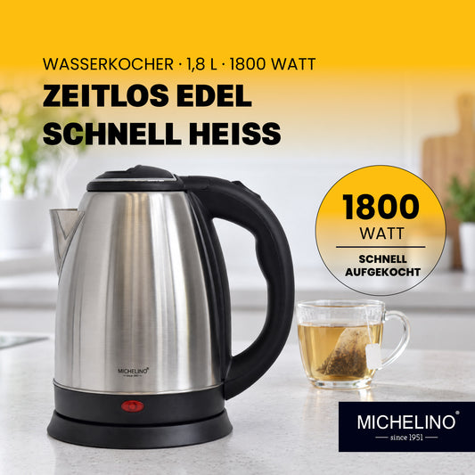 MICHELINO Edelstahl-Wasserkocher 1,8L – 1800W, LED-Anzeige, VDE-Stecker & Eco-Edelstahl #304 – Ansicht 2