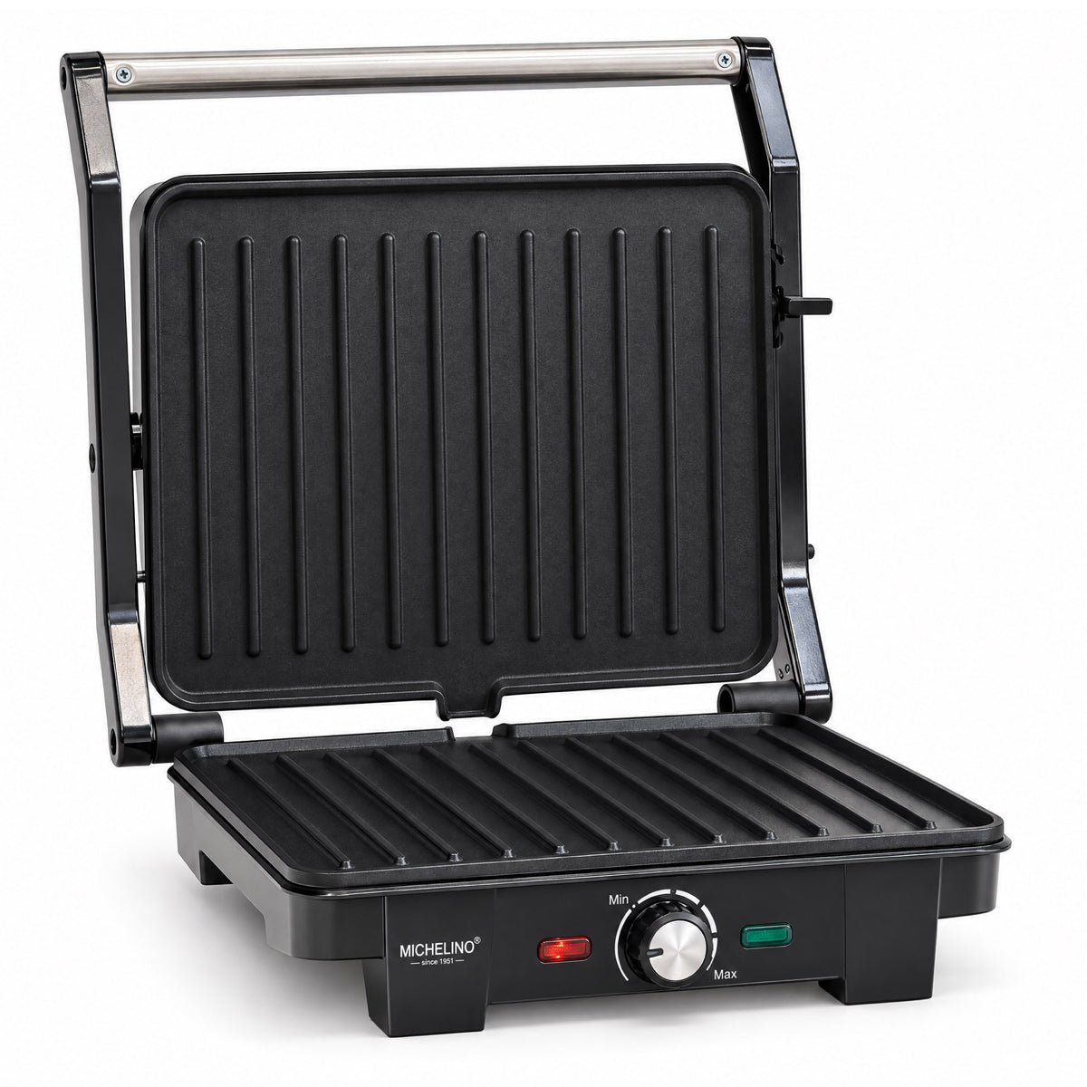 MICHELINO Kontaktgrill 1600W – 25,5×18 cm, Tischgrillfunktion, Fettablauf & 180°-Öffnung