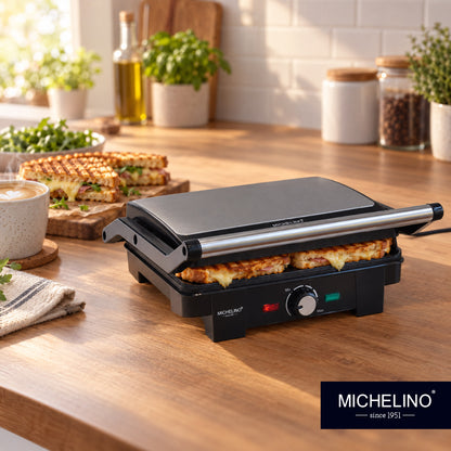 MICHELINO Kontaktgrill 1600W – 25,5×18 cm, Tischgrillfunktion, Fettablauf & 180°-Öffnung – Ansicht 5
