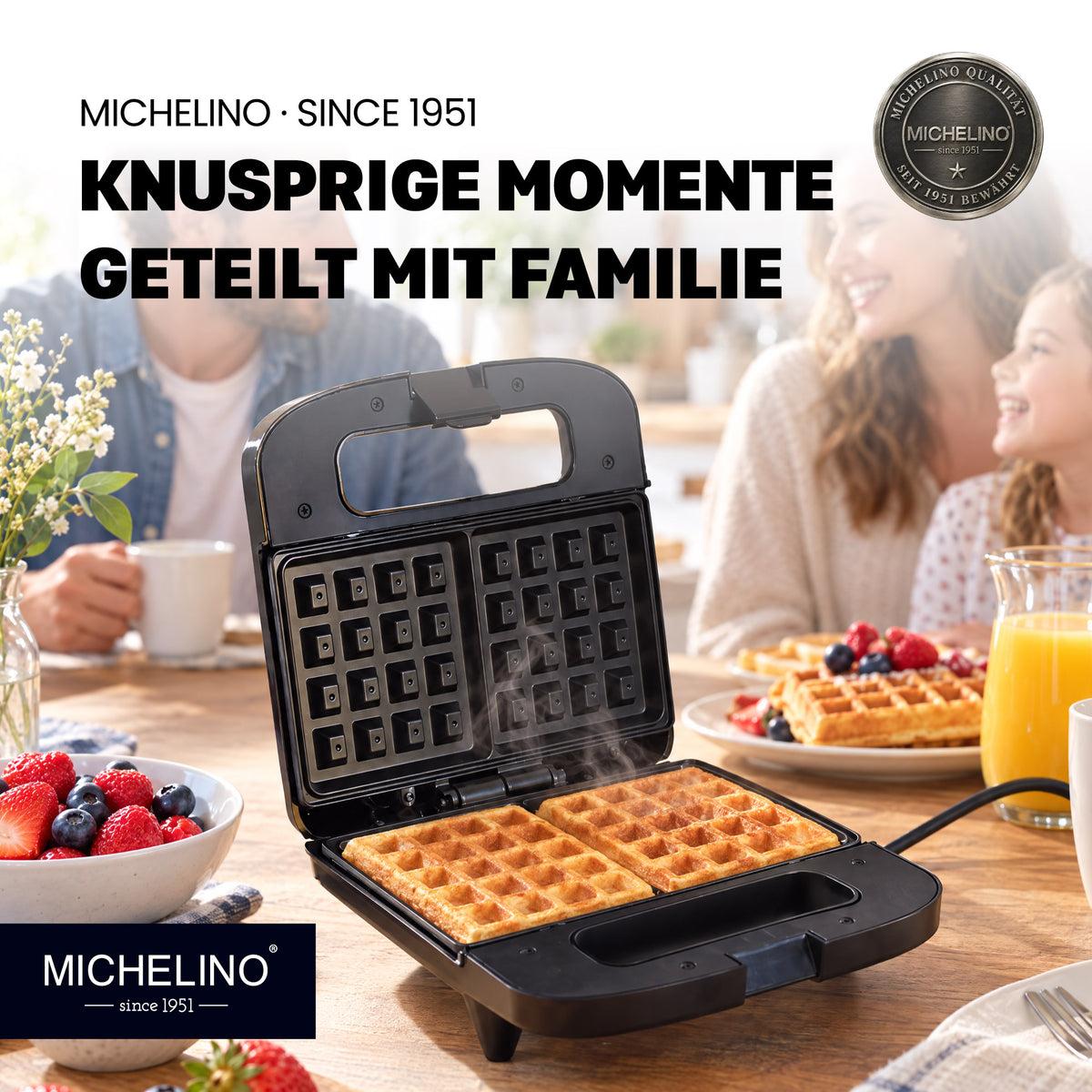 MICHELINO Waffeleisen 2er Eckig Schwarz – 750W, Antihaft, Verriegelung & vertikale Lagerung – Ansicht 6