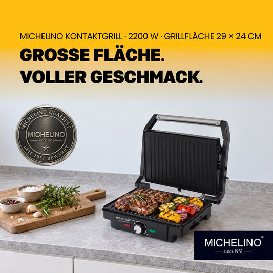 MICHELINO Kontaktgrill XXL 2200W – 29×24 cm, 150°/180° Tischgrill, Fettablauf & Temperaturwahl – Ansicht 2
