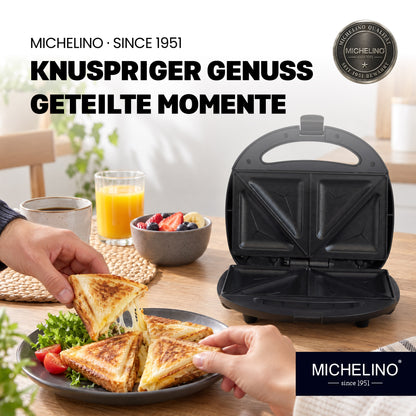MICHELINO Sandwichmaker 2er Schwarz Matt – 750W, Keramik-Antihaft, Verriegelung & Kabelaufwicklung – Ansicht 6
