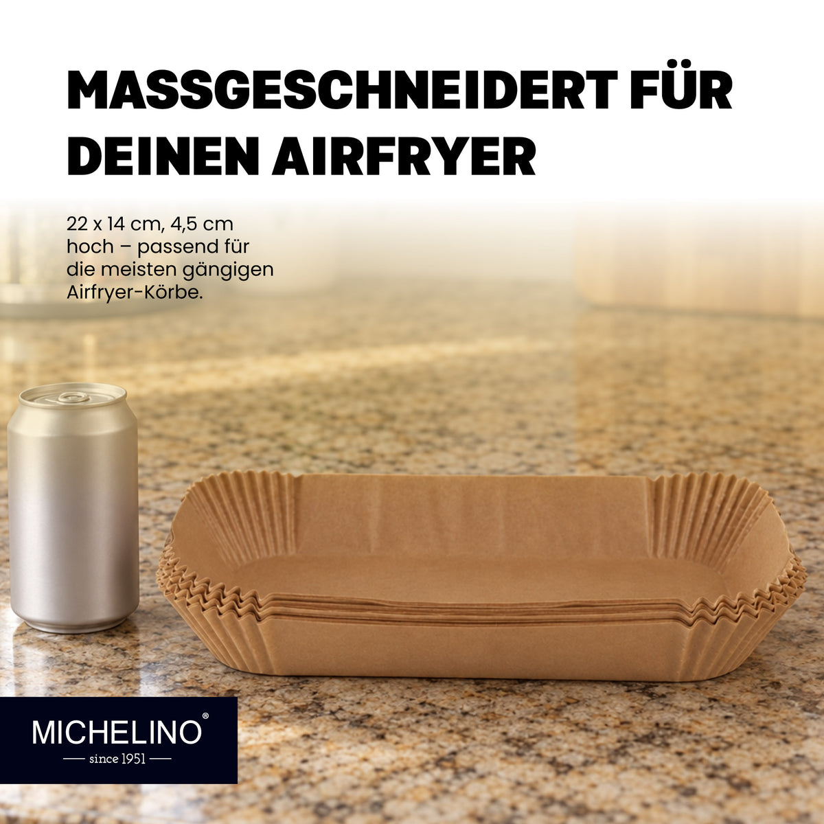MICHELINO Airfryer Backpapier Rechteckig 22×14 cm – 50 Stück, 12er Display-Set – Ansicht 3