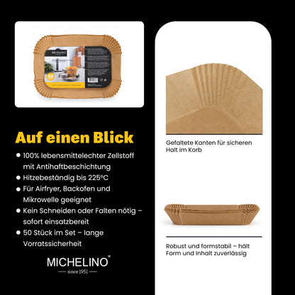 MICHELINO Airfryer Backpapier Rechteckig 22×14 cm – 50 Stück, 12er Display-Set – Ansicht 4