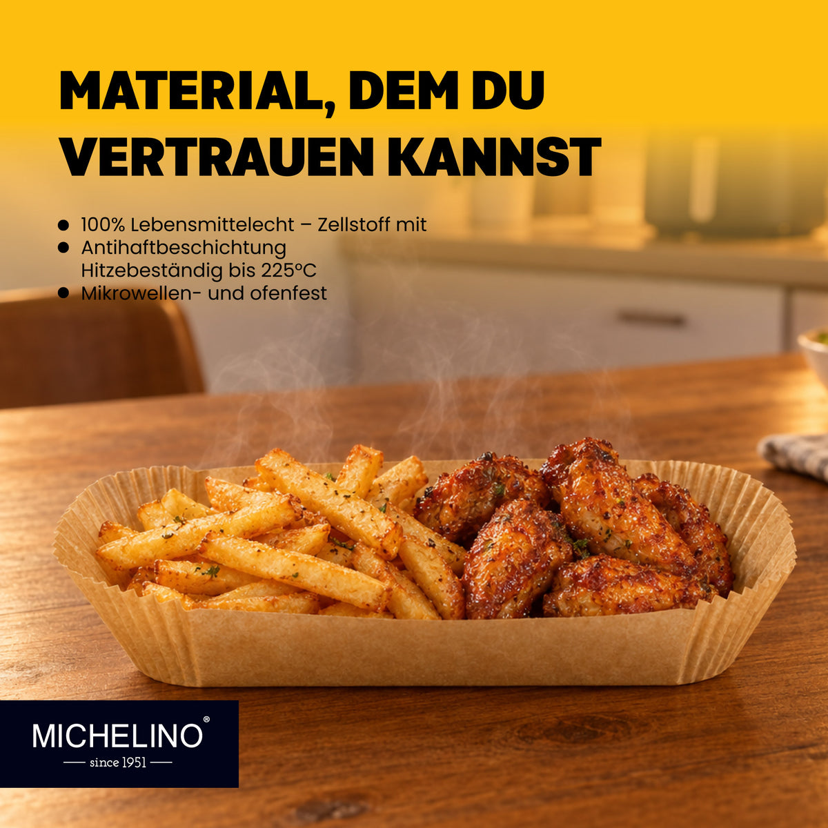 MICHELINO Airfryer Backpapier Rechteckig 22×14 cm – 50 Stück, 12er Display-Set – Ansicht 5