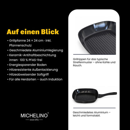 MICHELINO Grillpfanne 24 × 24 cm Serie New Nora Schwarz – PFAS-frei, Keramikbeschichtung, induktionsgeeignet – Ansicht 4