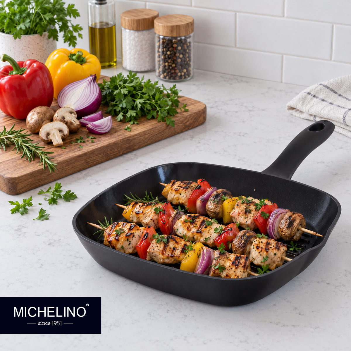 MICHELINO Grillpfanne 24 × 24 cm Serie New Nora Schwarz – PFAS-frei, Keramikbeschichtung, induktionsgeeignet – Ansicht 5