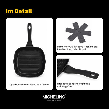 MICHELINO Grillpfanne 24 × 24 cm Serie New Nora Schwarz – PFAS-frei, Keramikbeschichtung, induktionsgeeignet – Ansicht 9