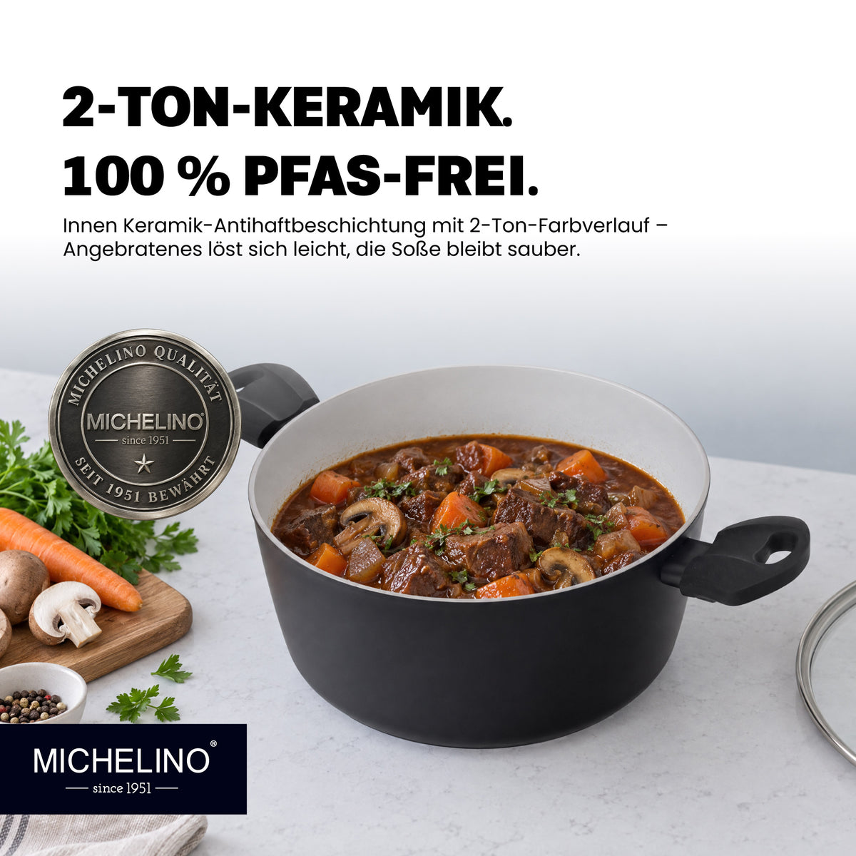 MICHELINO Bratentopf Ø 28 cm Serie Nora Sand – PFAS-frei, Keramikbeschichtung, induktionsgeeignet – Ansicht 3