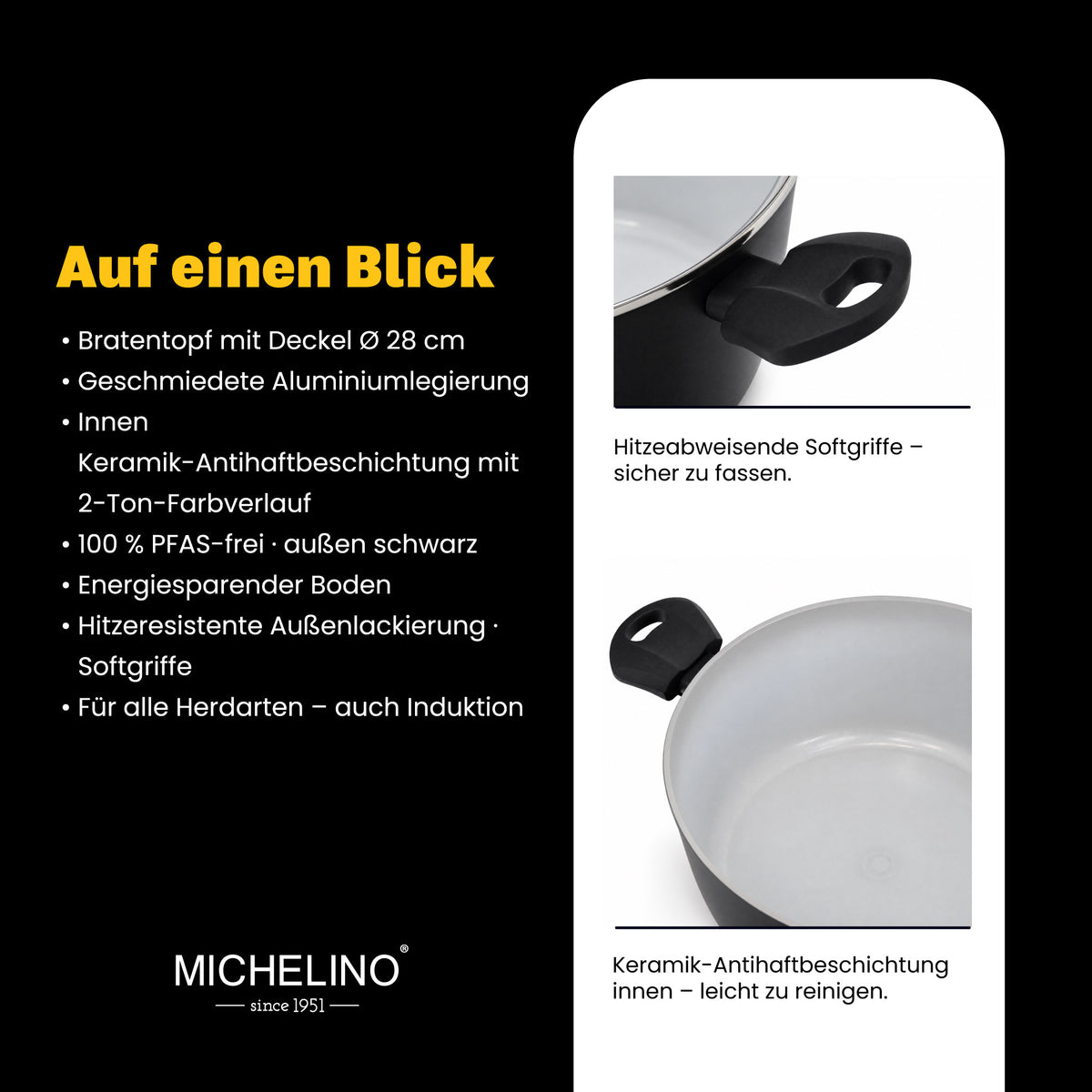 MICHELINO Bratentopf Ø 28 cm Serie Nora Sand – PFAS-frei, Keramikbeschichtung, induktionsgeeignet – Ansicht 4