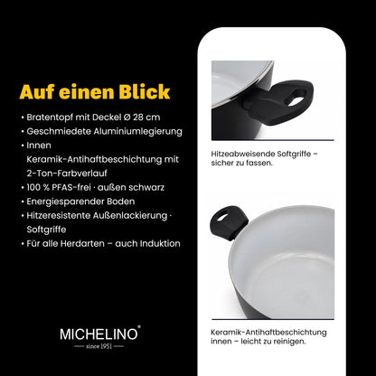 MICHELINO Bratentopf Ø 28 cm Serie Nora Sand – PFAS-frei, Keramikbeschichtung, induktionsgeeignet – Ansicht 4