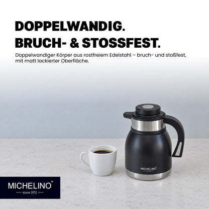 MICHELINO Edelstahl Isolierkanne 1,2 l Serie Marie Schwarz – doppelwandig – Ansicht 3