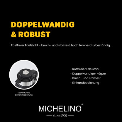 MICHELINO Edelstahl Isolierkanne 1,2 l Serie Marie Schwarz – doppelwandig – Ansicht 6