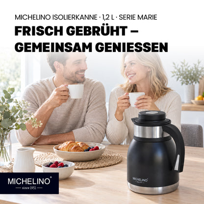 MICHELINO Edelstahl Isolierkanne 1,2 l Serie Marie Schwarz – doppelwandig – Ansicht 8