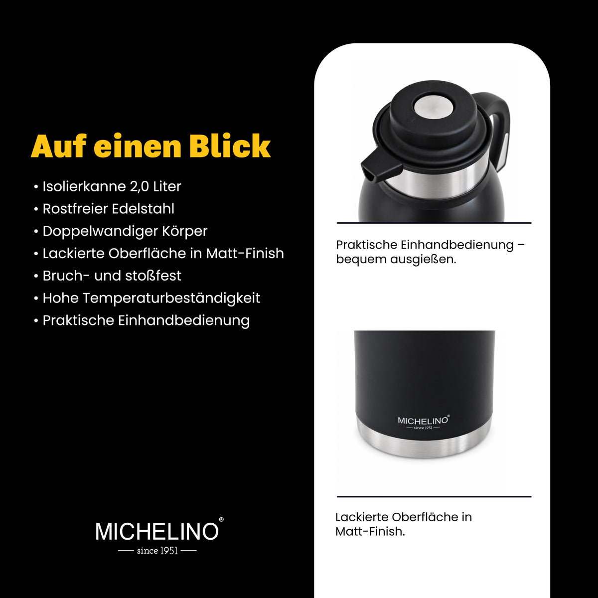 MICHELINO Isolierkanne 2,0 l Serie Marie Schwarz – Ansicht 4
