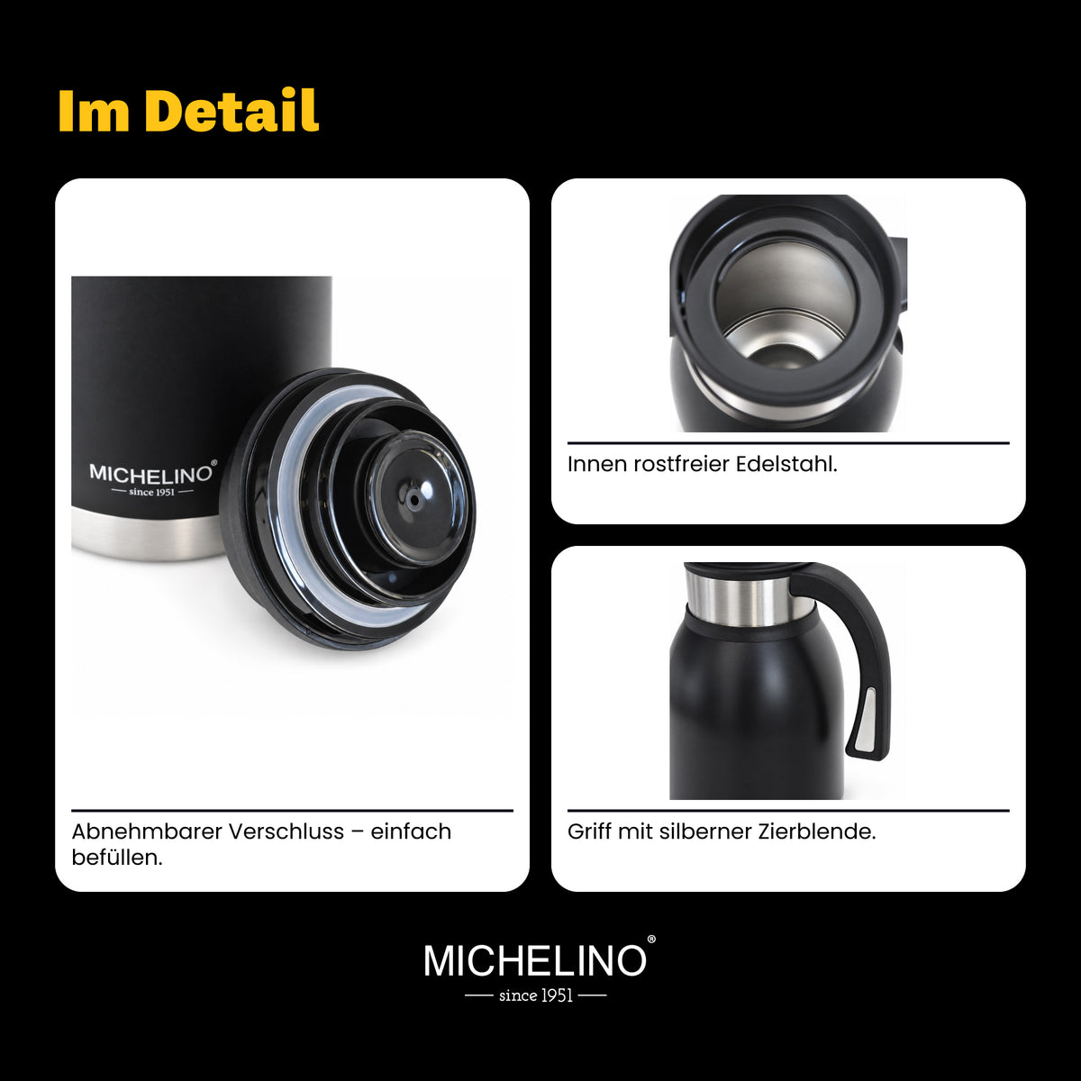 MICHELINO Isolierkanne 2,0 l Serie Marie Schwarz – Ansicht 9