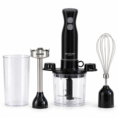MICHELINO Stabmixer-Set 6-teilig 250 Watt – Edelstahl mit Zerkleinerer, Schneebesen & Messbecher