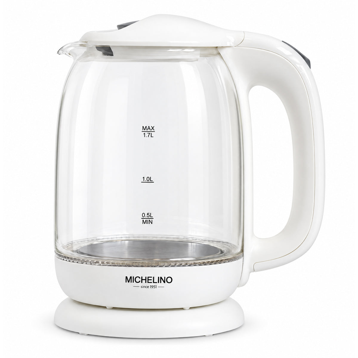MICHELINO Wasserkocher 1,7 Liter Weiß – Edelstahl mit Temperaturwahl & LED-Display