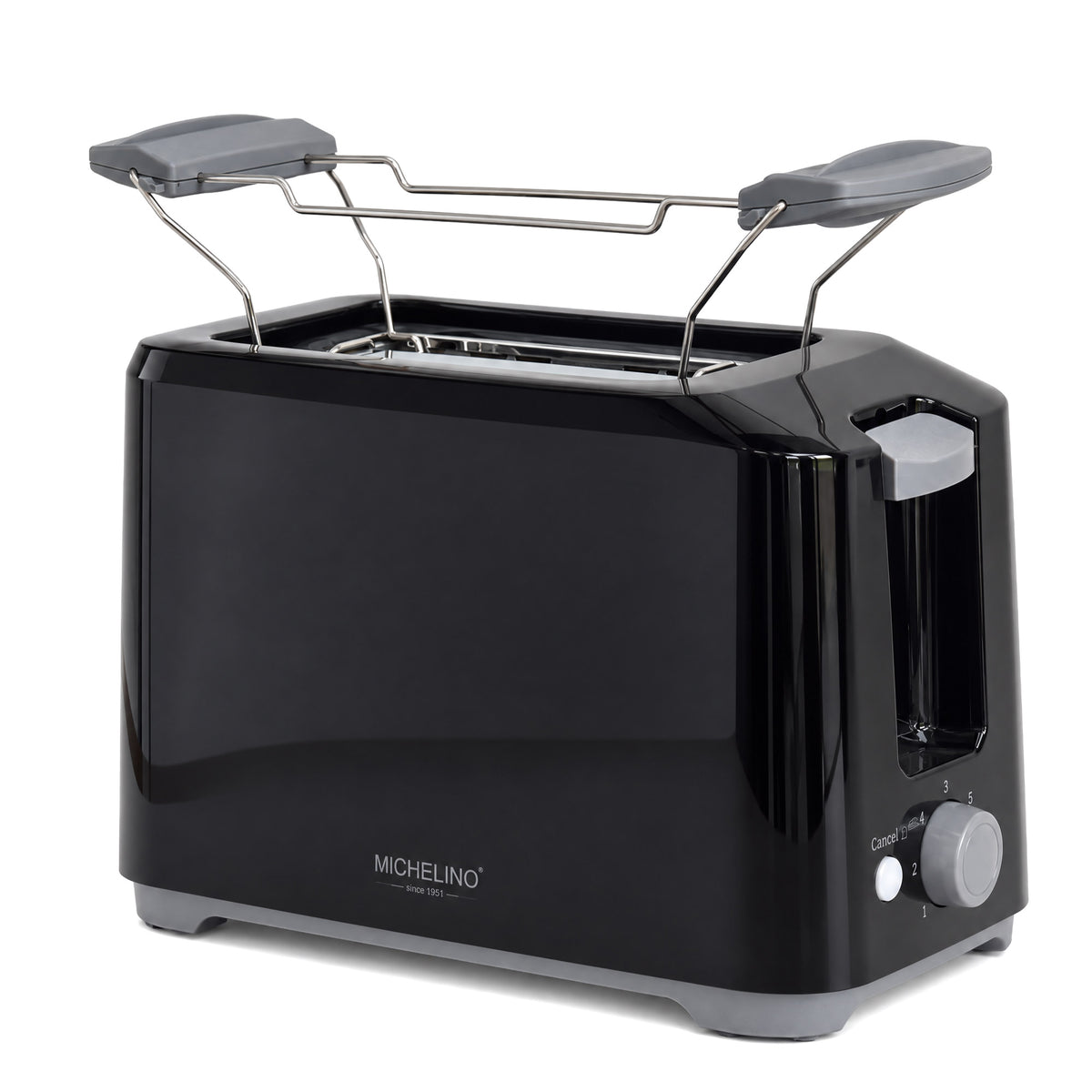 MICHELINO Toaster 2-Scheiben Schwarz – 700W, 7 Bräunungsstufen, Brötchenaufsatz & automatische Zentrierung