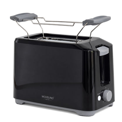 MICHELINO Toaster 2-Scheiben Schwarz – 700W, 7 Bräunungsstufen, Brötchenaufsatz & automatische Zentrierung