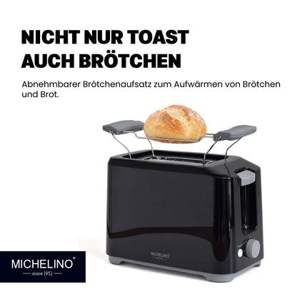 MICHELINO Toaster 2-Scheiben Schwarz – 700W, 7 Bräunungsstufen, Brötchenaufsatz & automatische Zentrierung – Ansicht 3