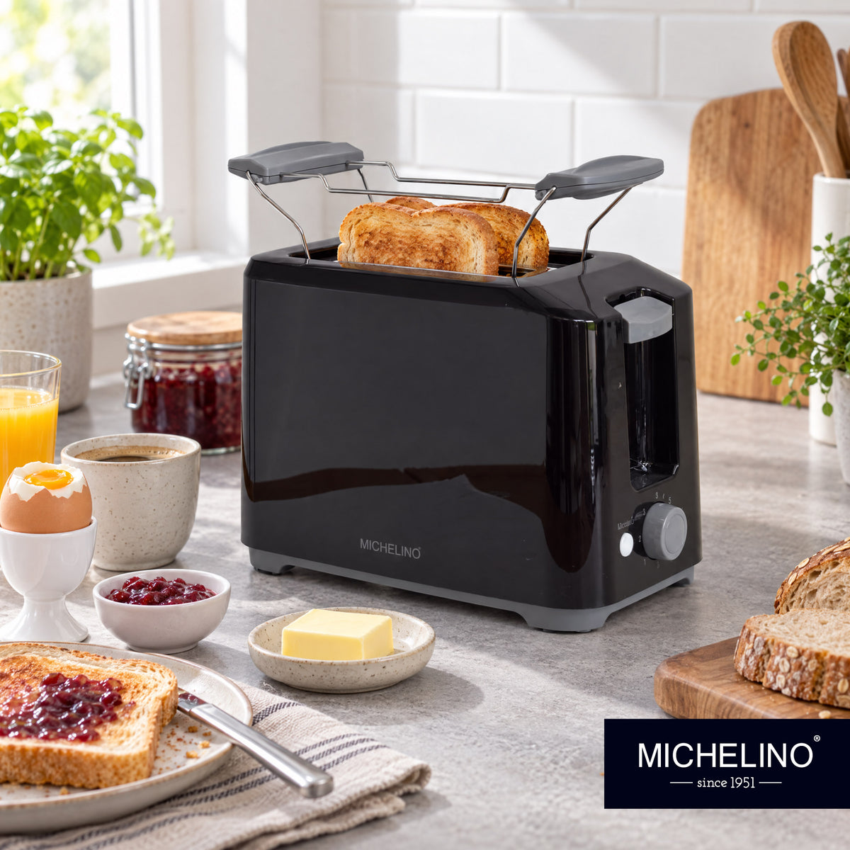 MICHELINO Toaster 2-Scheiben Schwarz – 700W, 7 Bräunungsstufen, Brötchenaufsatz & automatische Zentrierung – Ansicht 5