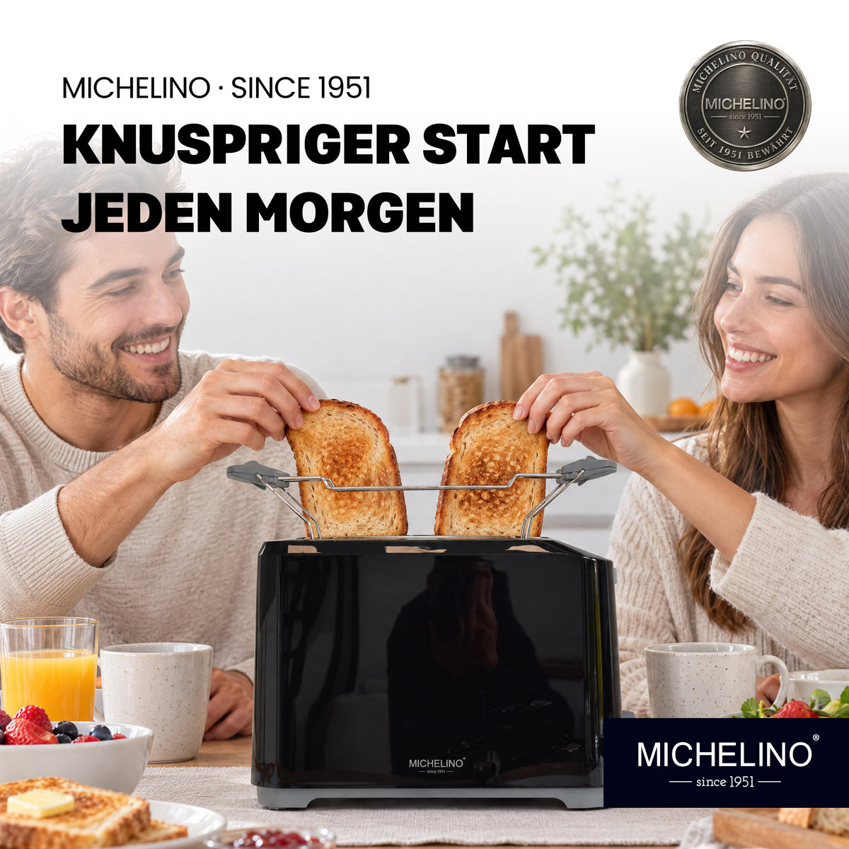 MICHELINO Toaster 2-Scheiben Schwarz – 700W, 7 Bräunungsstufen, Brötchenaufsatz & automatische Zentrierung – Ansicht 6