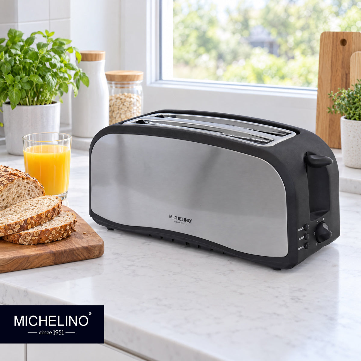 MICHELINO Toaster 4-Scheiben 1400 Watt Edelstahl Schwarz – Ansicht 5