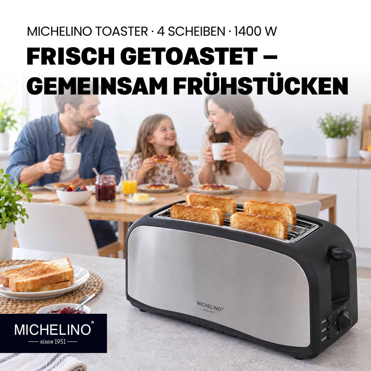 MICHELINO Toaster 4-Scheiben 1400 Watt Edelstahl Schwarz – Ansicht 8