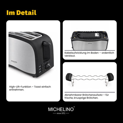 MICHELINO Toaster 4-Scheiben 1400 Watt Edelstahl Schwarz – Ansicht 9