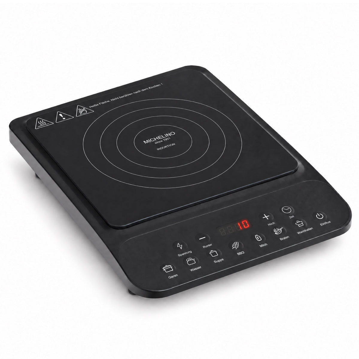 MICHELINO Einzel-Induktionskochplatte Schwarz – 2000W, Kristallglas, 8 Stufen & Siemens IGBT