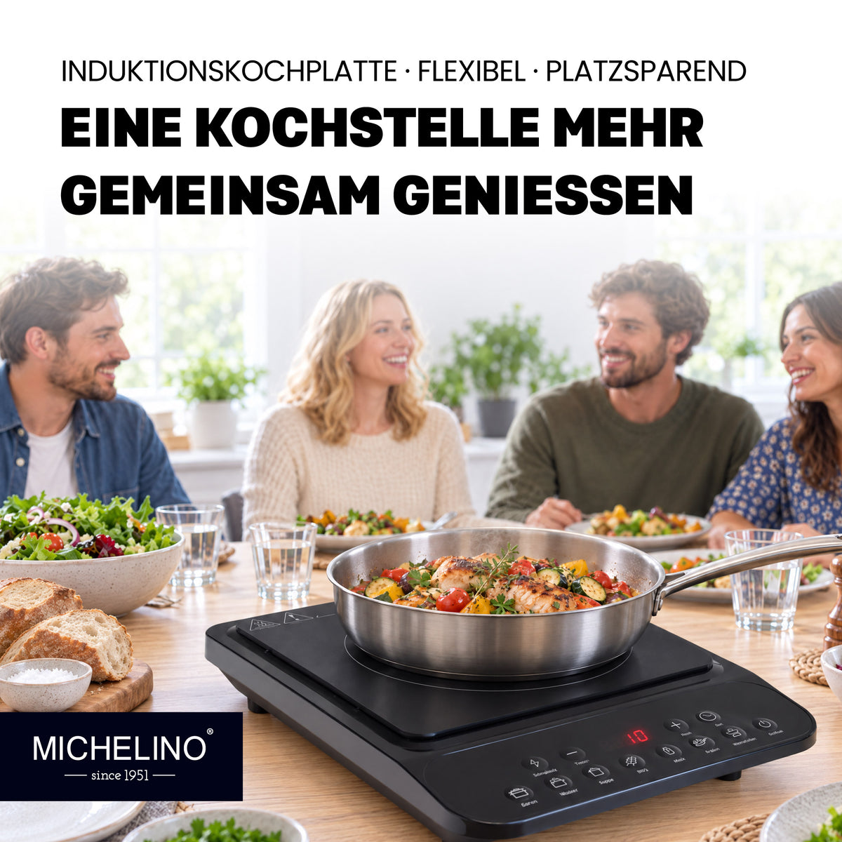 MICHELINO Einzel-Induktionskochplatte Schwarz – 2000W, Kristallglas, 8 Stufen & Siemens IGBT – Ansicht 8